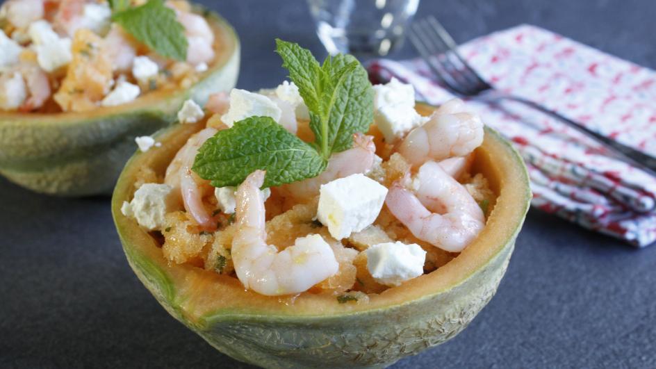 Granité de melon crevettes et feta